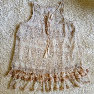Xhilaration cream and tan flowy dress Size large